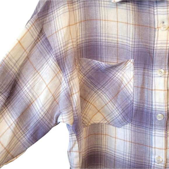 BeCool Lavender Plaid Boyfriend Button Up Drop Shoulder Flannel Shirt - Picture 5 of 5